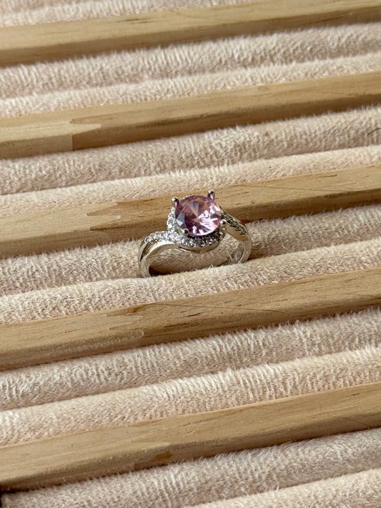 Sterling Silver Moissanite Pink stone Adjustable Ring S925