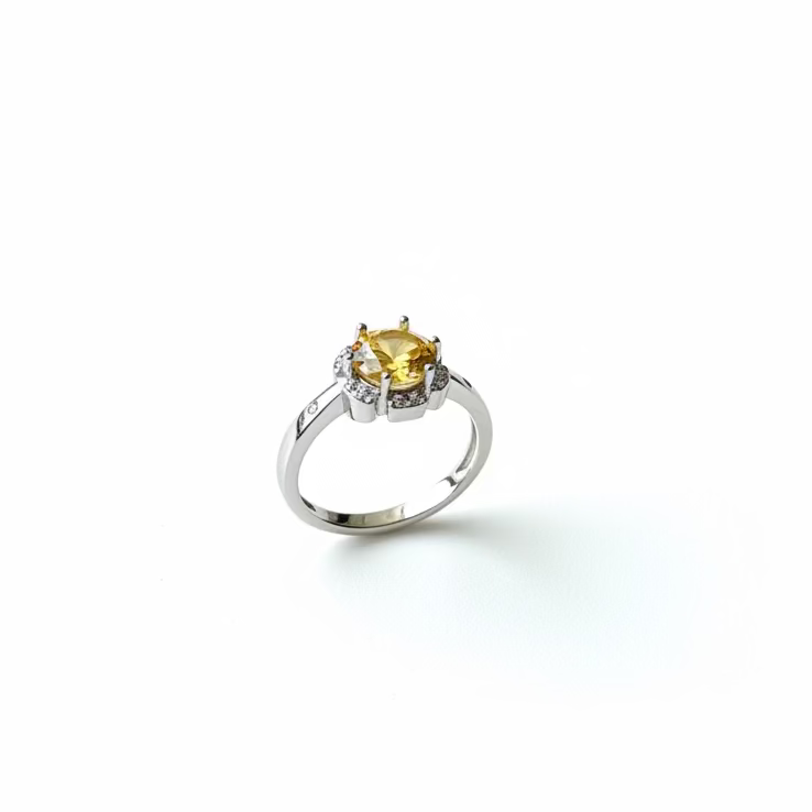Sterling Silver Moissanite yellow stone Adjustable Ring S925