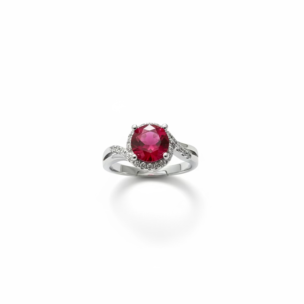 Sterling Silver Moissanite Ruby stone Adjustable Ring S925