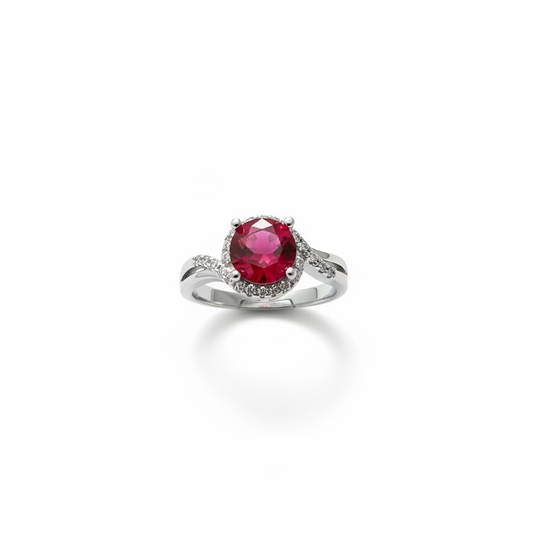 Sterling Silver Moissanite Ruby stone Adjustable Ring S925