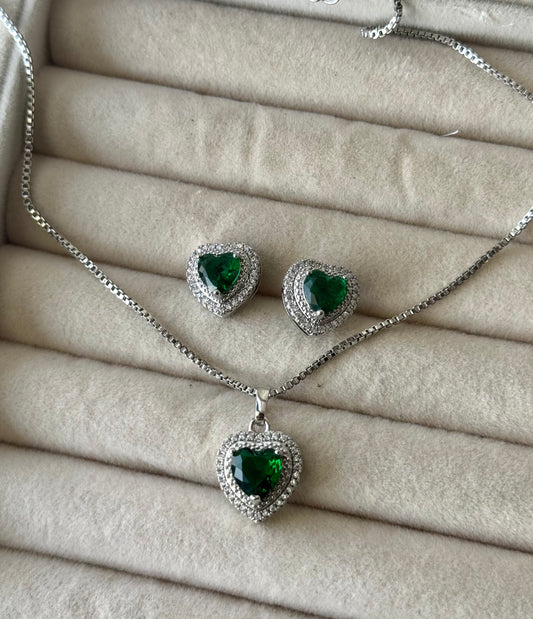 Sterling Zircon Silver emerald heart Pendant tops set