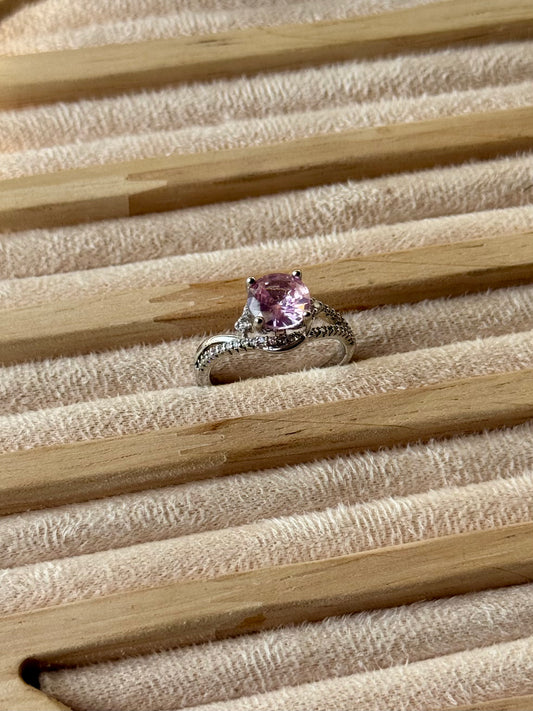 Sterling Silver Moissanite Pink stone Adjustable Ring S925