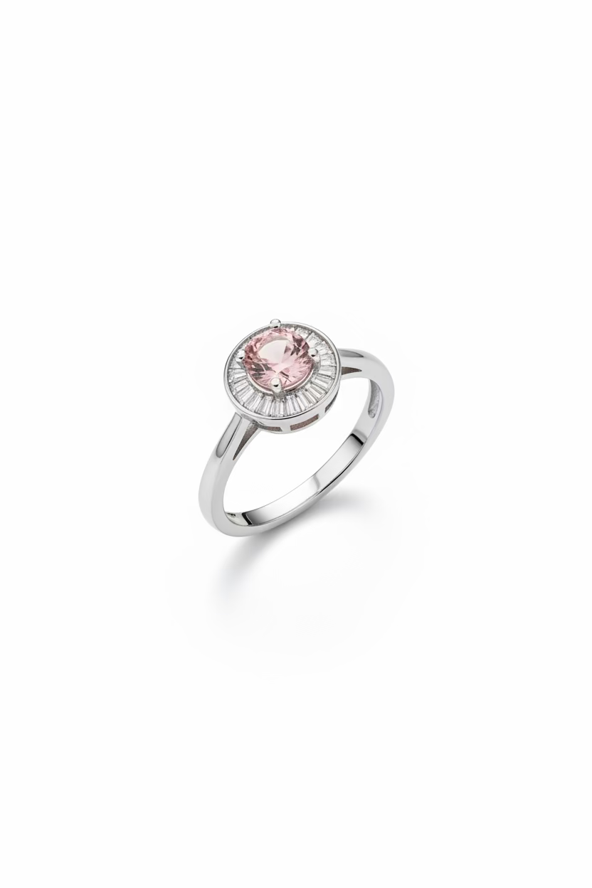 Sterling Silver Moissanite Pink stone Adjustable Ring S925
