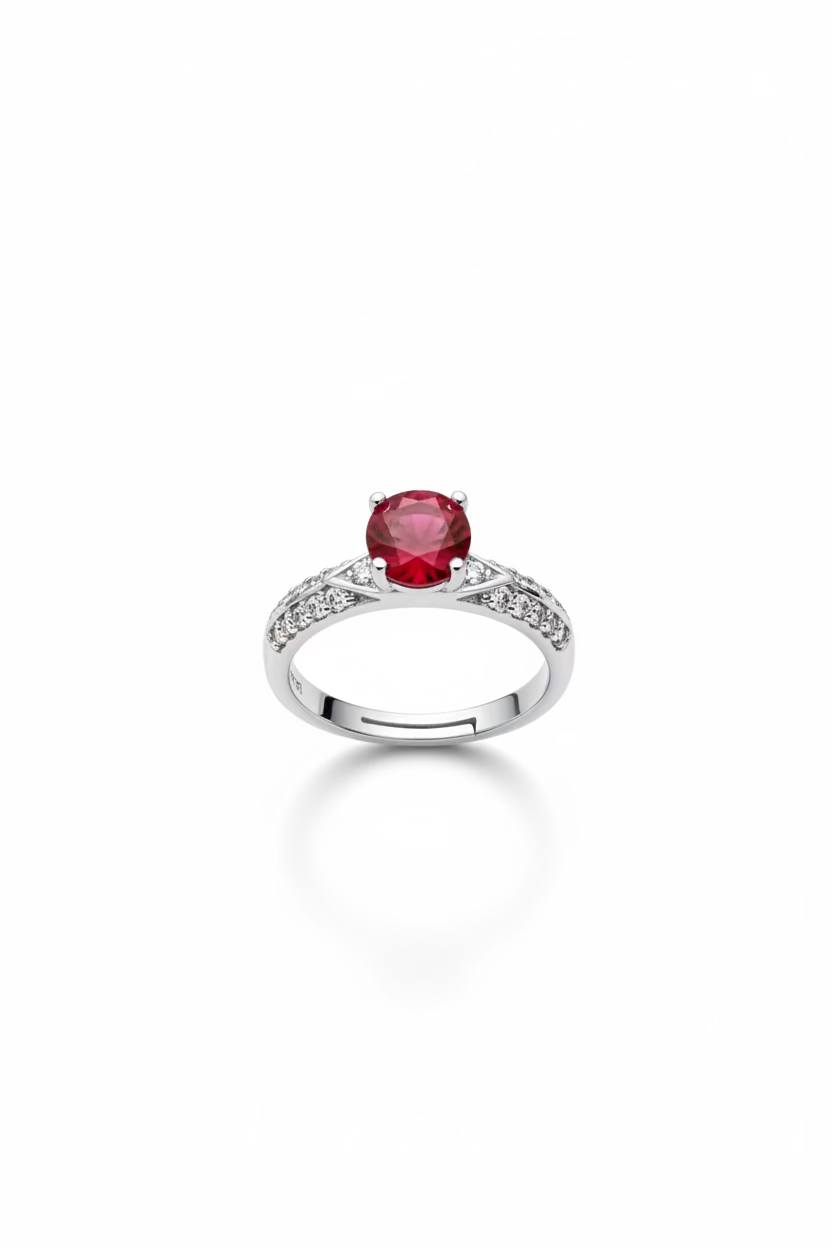 Sterling Silver Moissanite Ruby stone Adjustable Ring S925