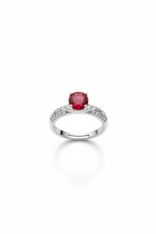Sterling Silver Moissanite Ruby stone Adjustable Ring S925