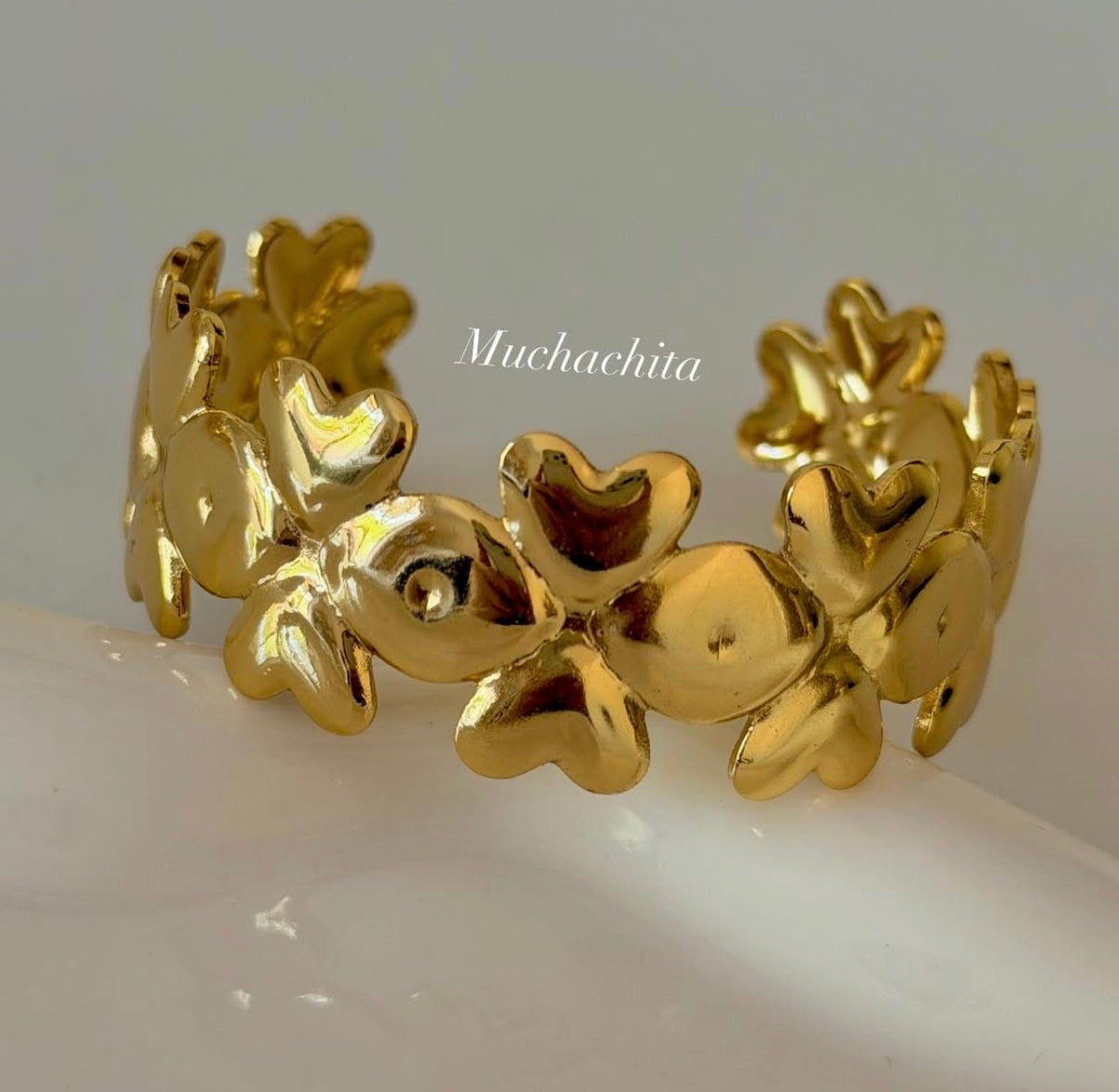 Stainless steel Gold Chunky heart Adjustable Cuff Bracelet