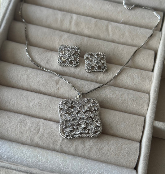 Sterling Zircon Silver flores Pendant tops set