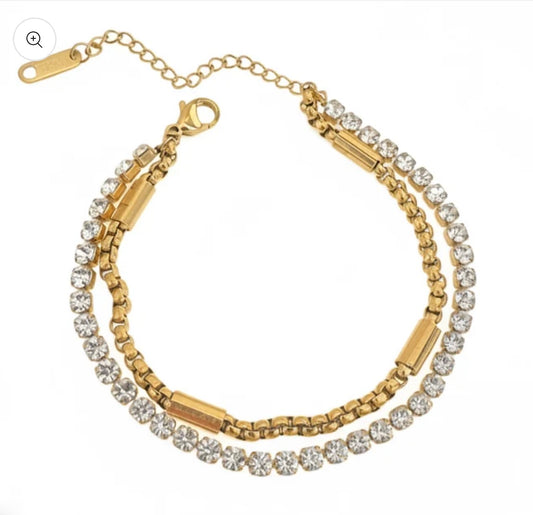 ✨Stainless steel Layered Crystal Link Chain Bracelet ✨