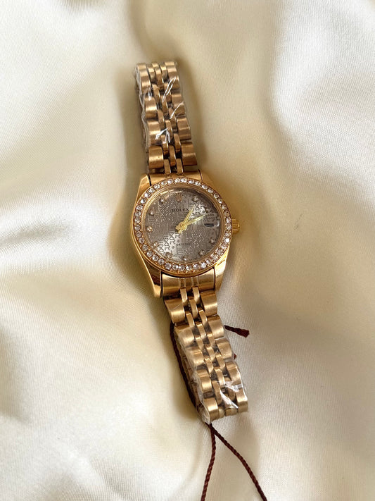 Golden jubilee strap crystal studded grey dial watch