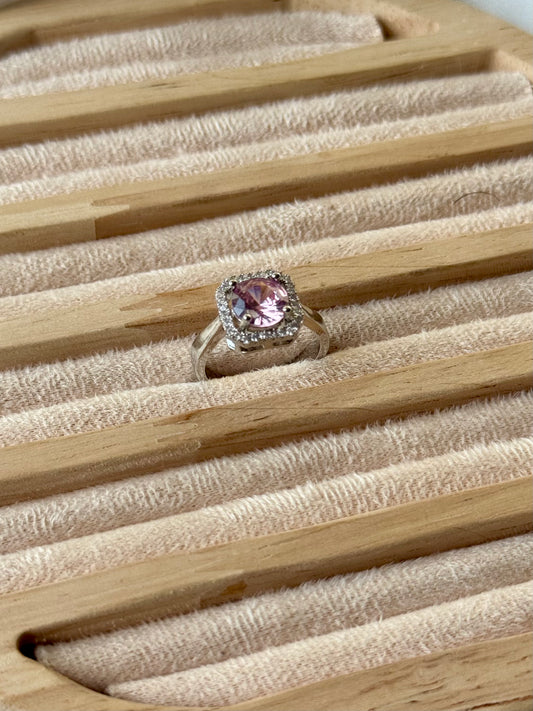 Sterling Silver Moissanite Pink stone Adjustable Ring S925