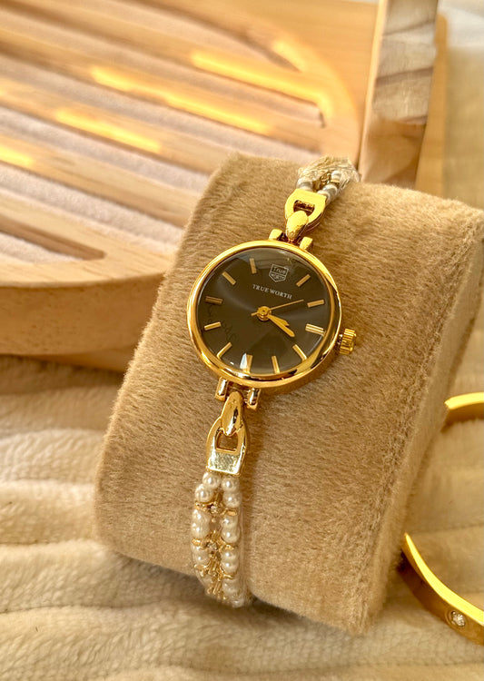 ✨Exquisite Black Dial True Worth Chain Pearl Watch ✨