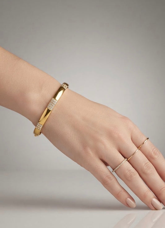 ✨Stainless steel Gold Zirconia studded  Cuff Bracelet ✨