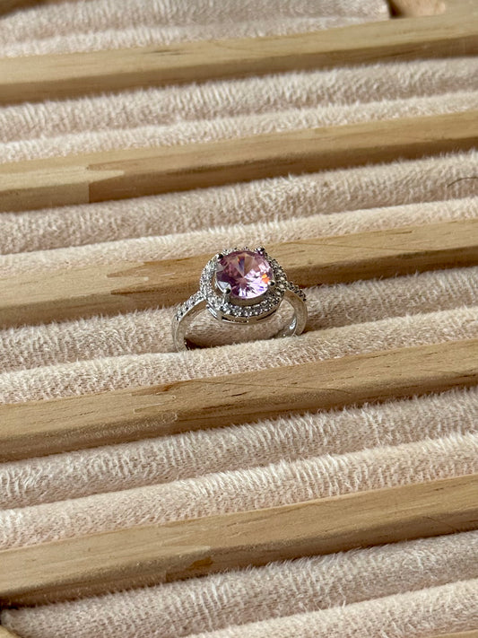 Sterling Silver Moissanite Pink stone Adjustable Ring S925