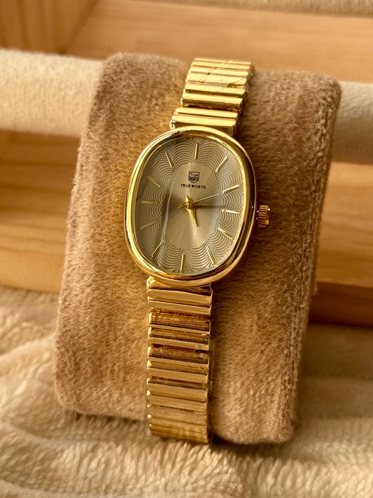 ✨Stainless Steel Charcoal Grey Dial Gold Chain True Worth Watch ✨