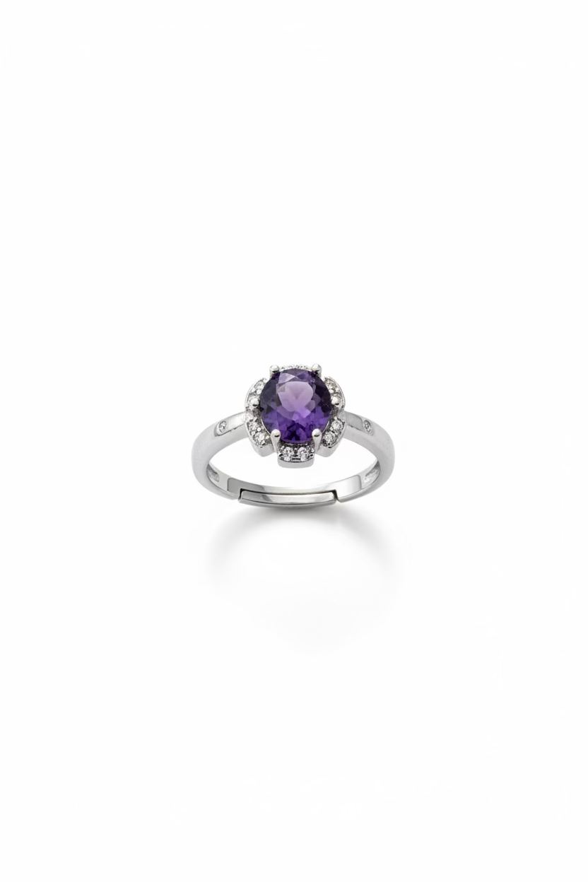 Sterling Silver Moissanite Purple stone Adjustable Ring S925