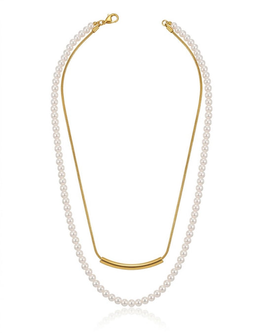 Gold bar Pearl mala chain necklace
