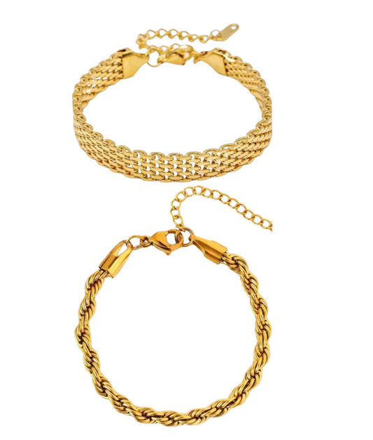 18K link & rope bracelet stack
