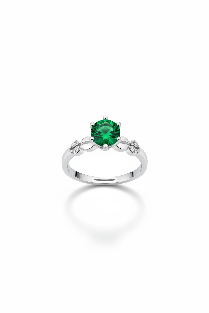 Sterling Silver Moissanite emerald stone Adjustable Ring S925