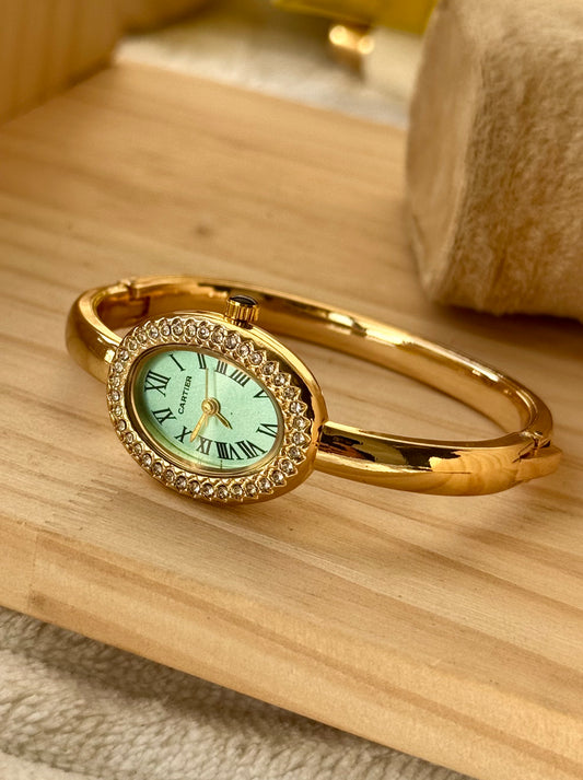 ✨ Carte Gold Tiffany Dial Zircon studded Cuff Watch