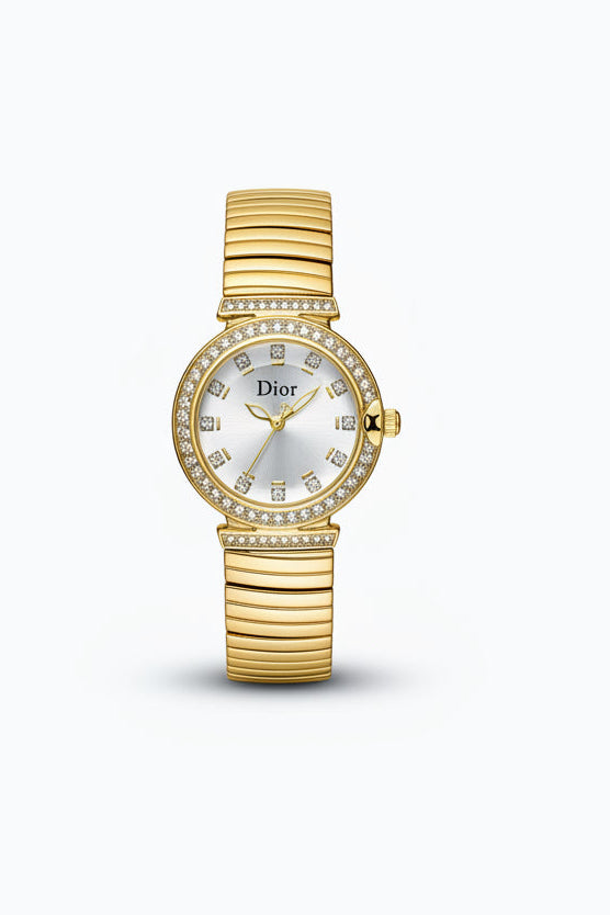 ✨Exclusive Stainless Steel Crystal Studded White Dial Dior Watch ✨