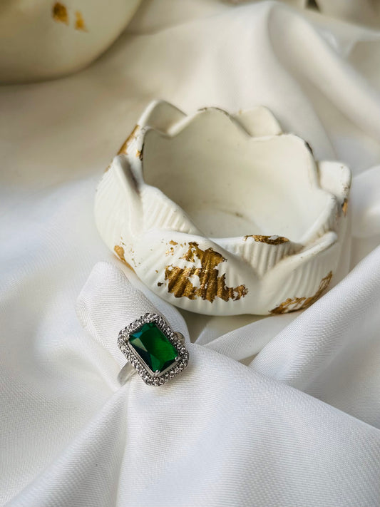 ✨Sterling Silver Emerald Crystal  Adjustable Ring ✨