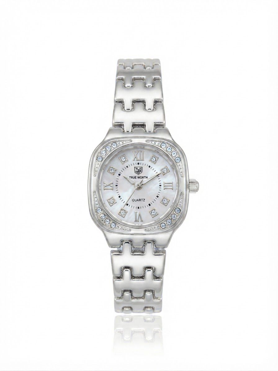 ✨Exquisite stainless steel Silver Blacl dial Zirconium True worth Watch✨