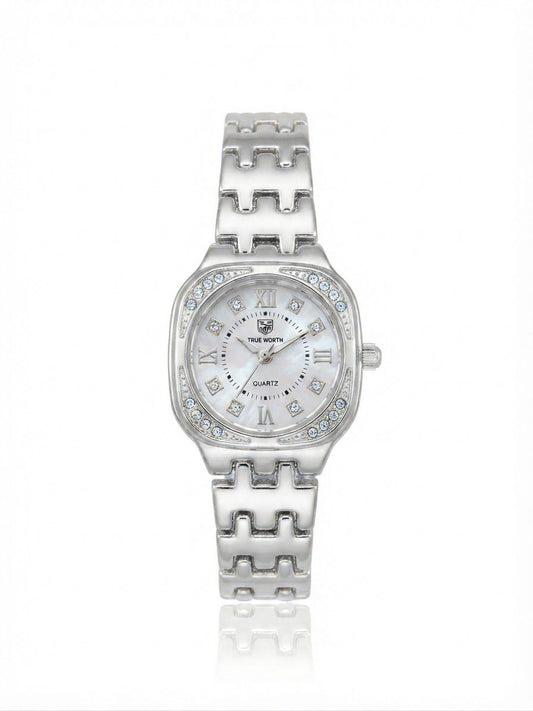 ✨Exquisite stainless steel Silver Blacl dial Zirconium True worth Watch✨