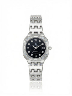 ✨Exquisite stainless steel Silver Blacl dial Zirconium True worth Watch✨