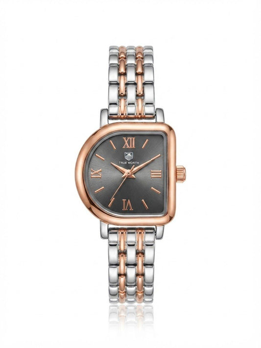 ✨Exquisite stainless steel SilverXrose gold charcoal dial Zirconium True worth Watch✨