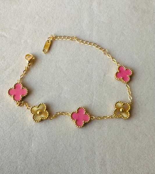 ✨Stainless steel Gold Clovie Pink Double side Chain Bracelet ✨