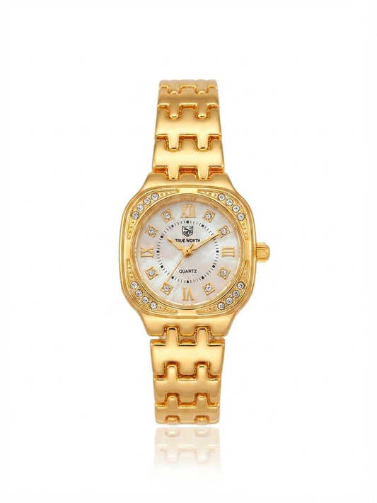 ✨Exquisite stainless steel gold white dial Zirconium True worth Watch✨