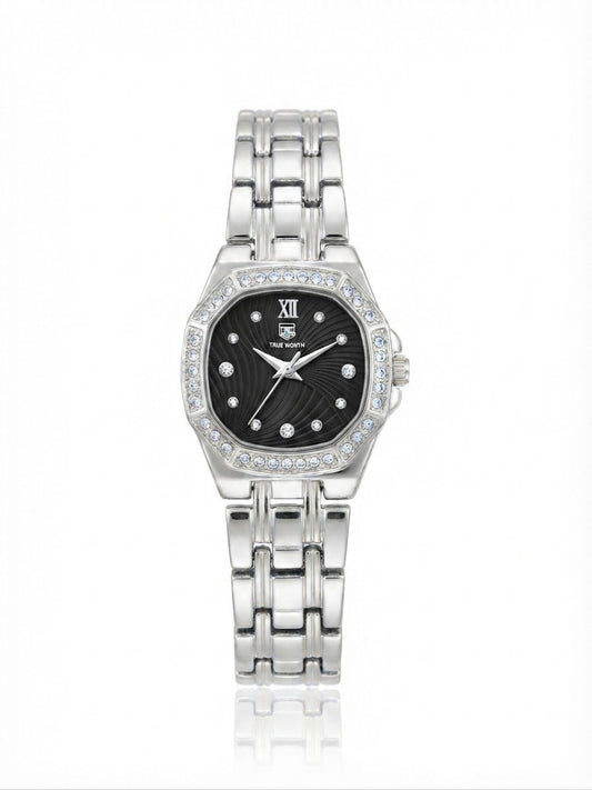 ✨Exquisite Silver stainless steel Black dial Zirconium True worth Watch✨