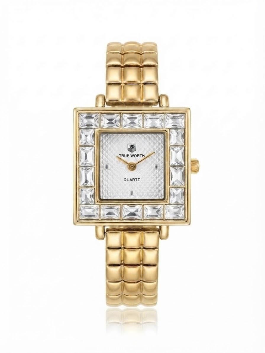 ✨Exquisite SilverxGold stainless steel white dial square True worth Watch✨