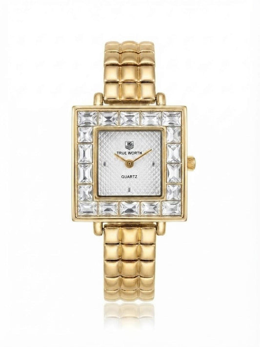 ✨Exquisite SilverxGold stainless steel white dial square True worth Watch✨