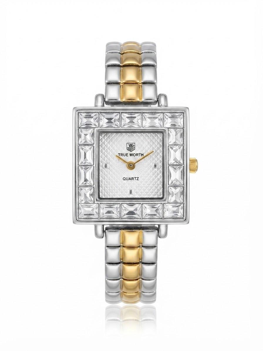 ✨Exquisite SilverxGold stainless steel white dial square True worth Watch✨