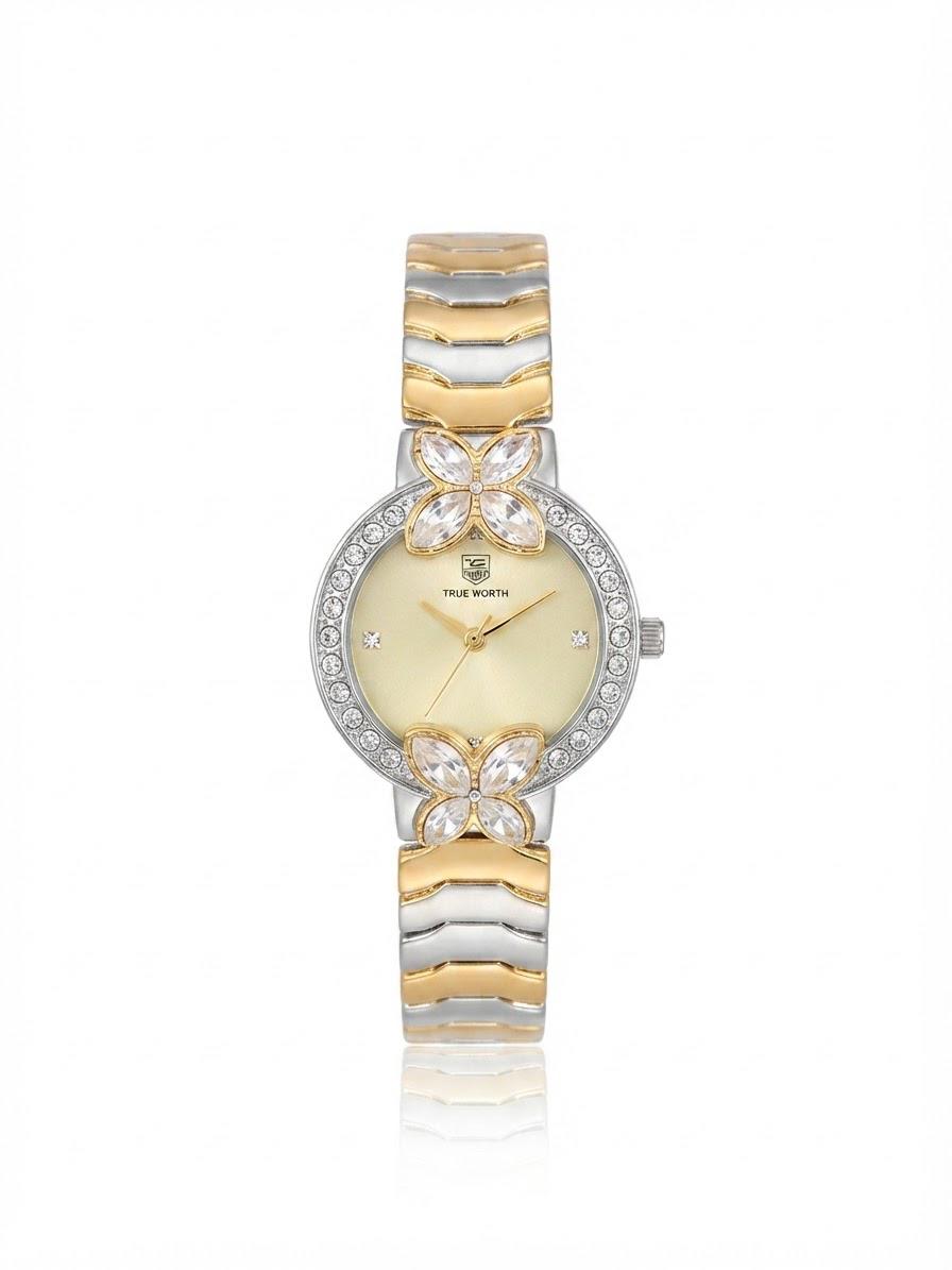 ✨Exquisite SilverxGold stainless steel gold dial butterfly True worth Watch✨