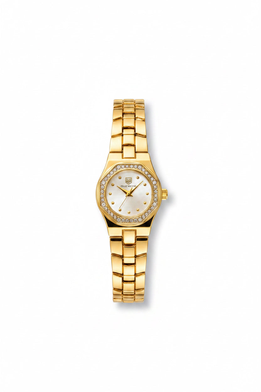 ✨Exclusive Zirconia Gold White Dial Crystal Studded True worth watch ✨