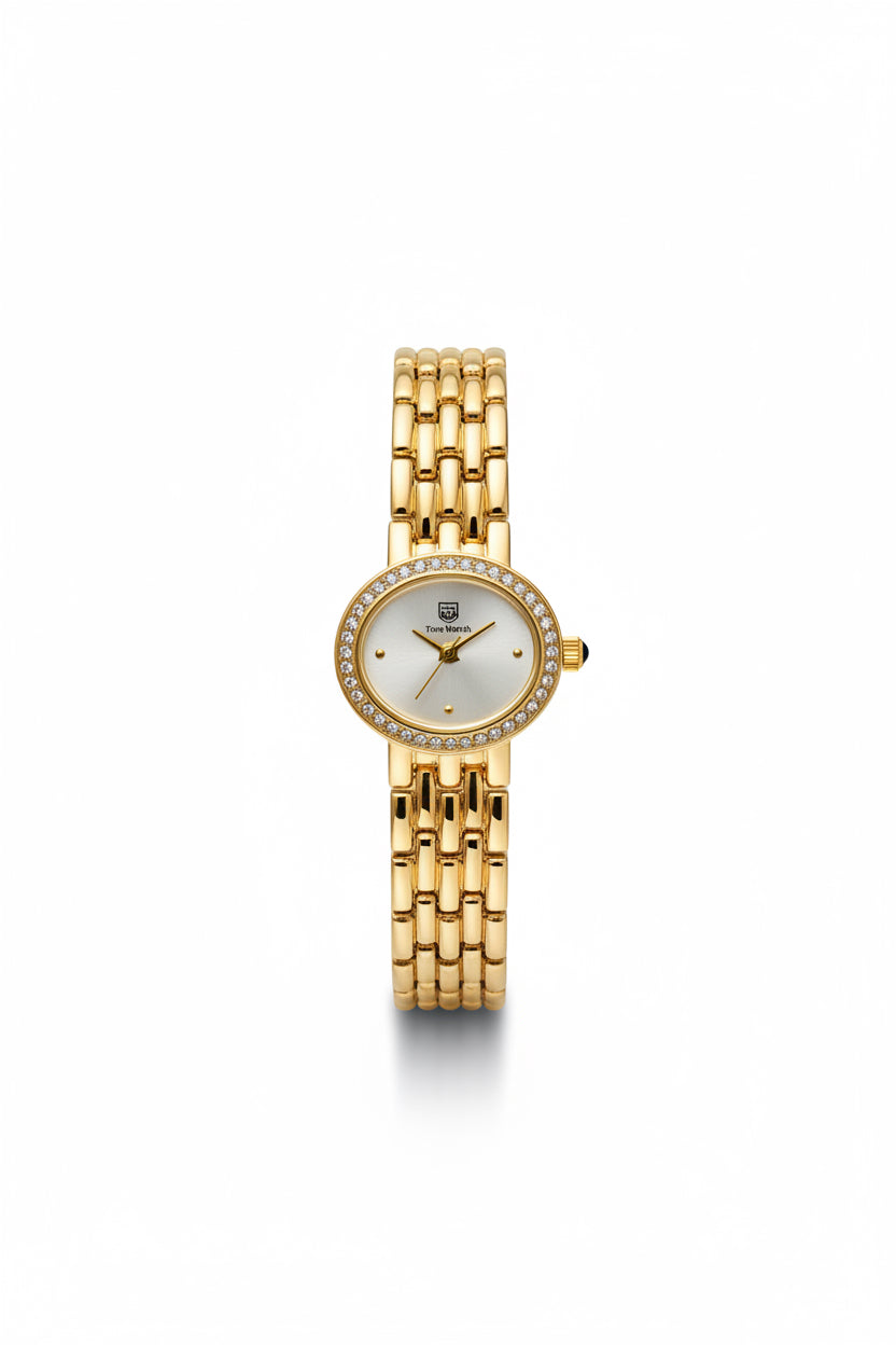 ✨Exclusive Zirconia Gold White Dial Crystal Studded True worth watch ✨