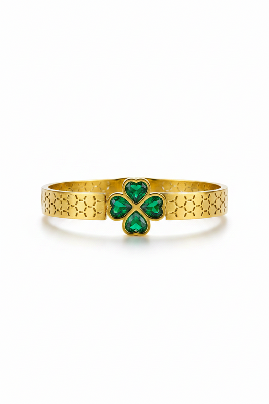 ✨Stainless steel Gold Emerald Clovie Cuff Bracelet ✨
