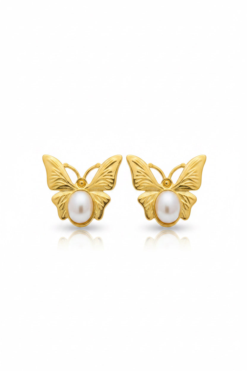 ✨Stainless steel Gold Pearl Butterfly Earrings ✨