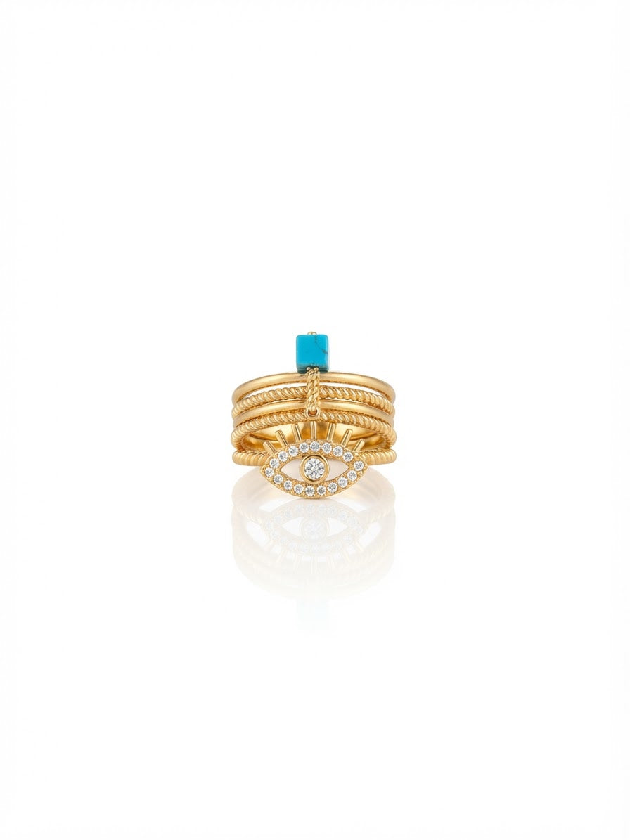 ✨Exclusive crystal studded Evil Eye Sleek Gold adjustable Ring ✨