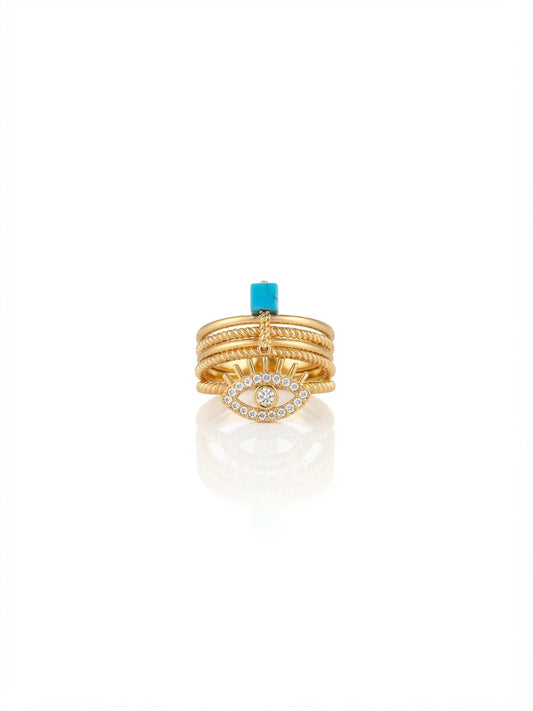✨Exclusive crystal studded Evil Eye Sleek Gold adjustable Ring ✨