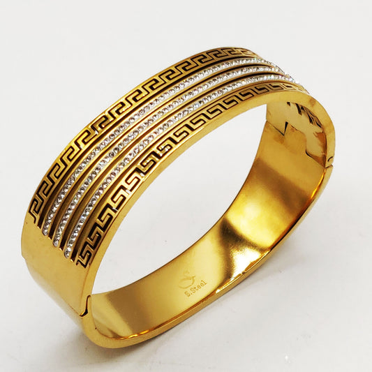 ✨Stainless steel Zircon Studded Diamantés Chunky Gold Cuff Bracelet ✨