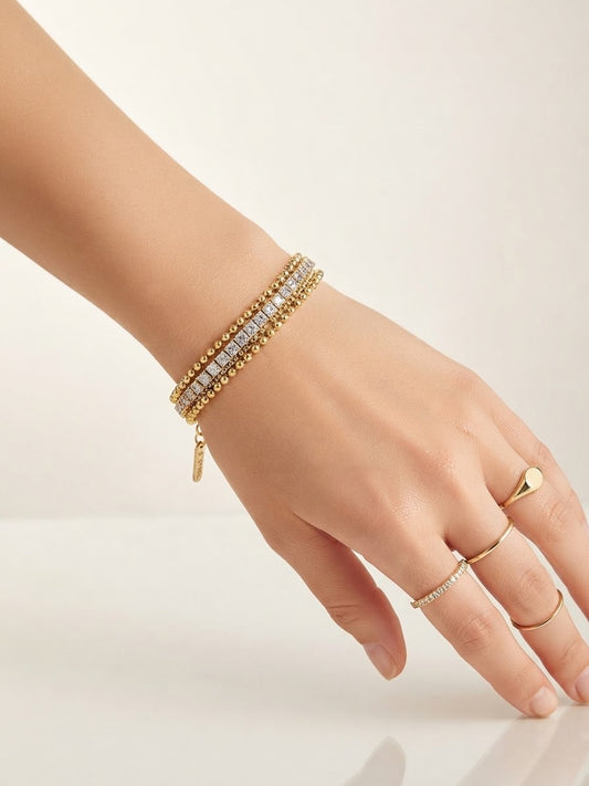 ✨Stainless steel beaded Gold Zirconia studded 18k chain Bracelet ✨