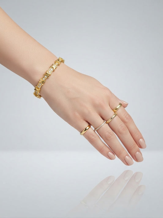 ✨Stainless steel Gold Zirconia studded 18k beaded Cuff Bracelet ✨
