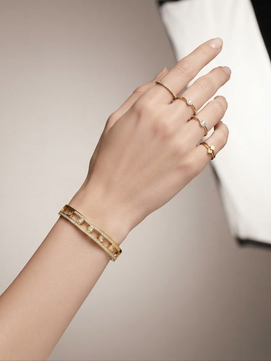 ✨Stainless steel Gold Zirconia studded 18k beaded Cuff Bracelet ✨