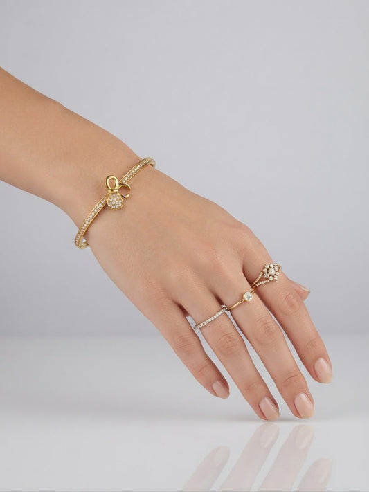 ✨Stainless steel Gold Zirconia studded Bow Cuff Bracelet ✨