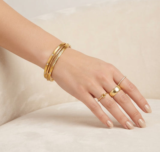 ✨Stainless steel Gold Zirconia studded Cuff Bracelet ✨
