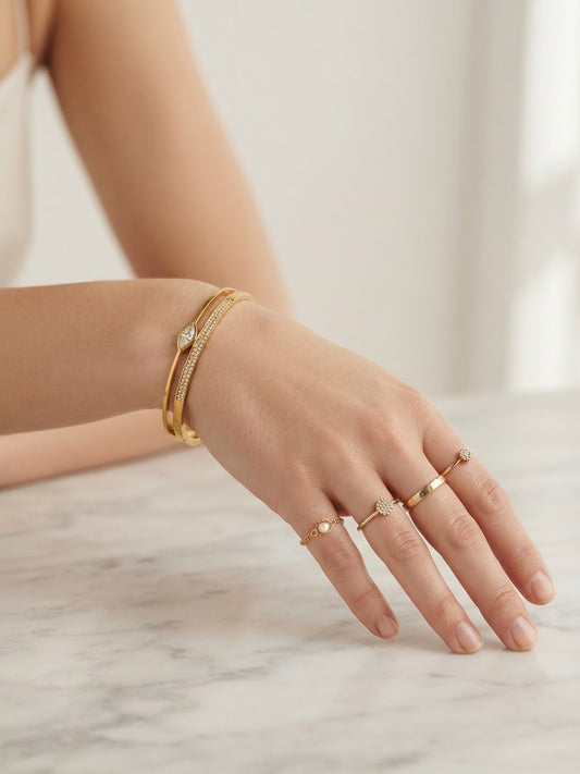 ✨Stainless steel Gold Zirconia studded Cuff Bracelet ✨