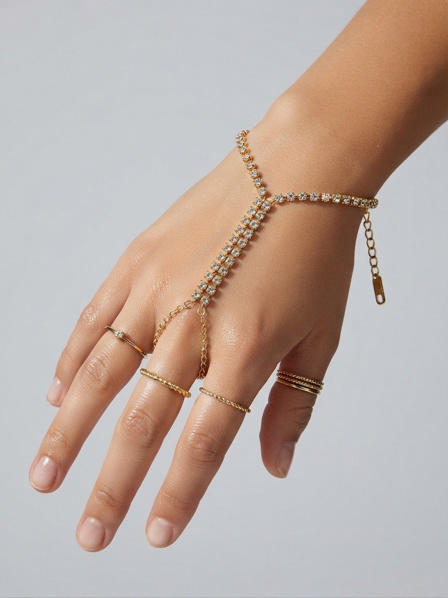 ✨Exquisite Stainless steel Gold Tennis exotic Hand chain bracelet ✨